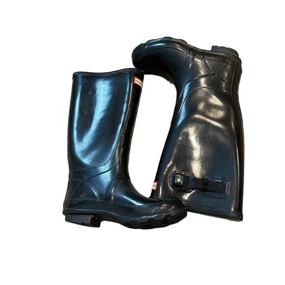 HUNTER Field Huntress Gloss Tall Rubber Boots Wellington Rainboots Size 7 Black - Picture 11 of 13